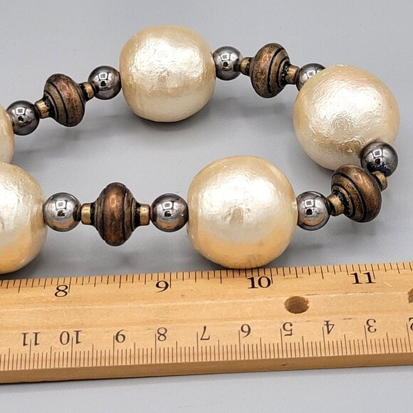 Chunky Statement Necklace Large Cotton Beads Imitation Pearls With Spacers Vtg - Picture 6 of 9